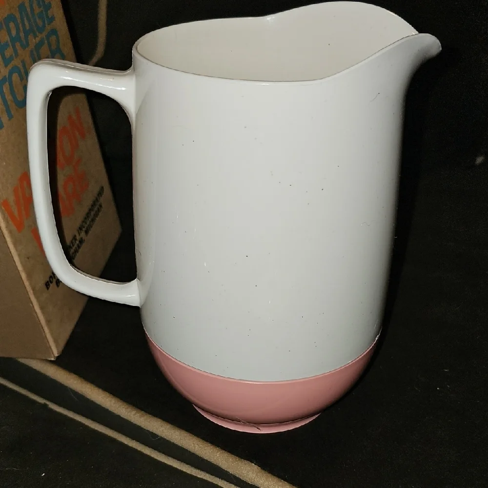 NWT RETRO Vacron Ware Pink White Pitcher 60s Server Carafe Vintage Home Decor
